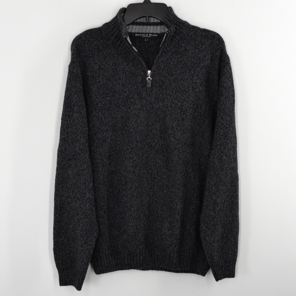 Daniele Blasi Men's Large Wool Quarter Zip Sweater Charcoal Grey Made in Italy